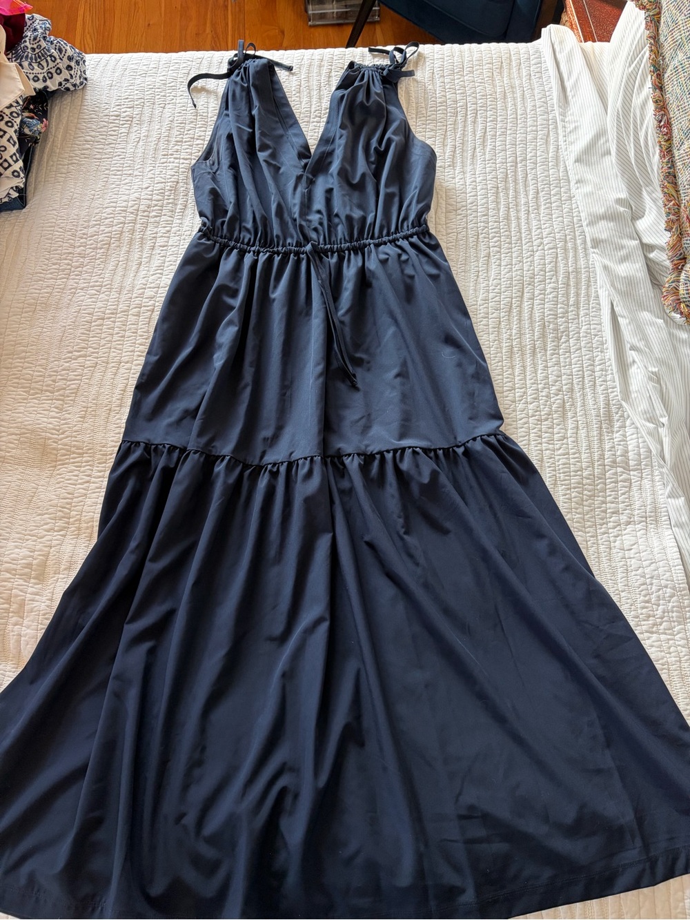 Calvin Klein Navy Tie-Shoulder V-Neck Maxi Dress